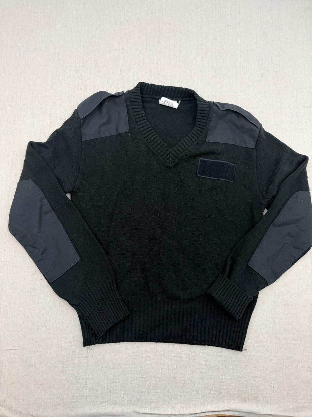 Men's Black V-Neck Patch Detail Sweater